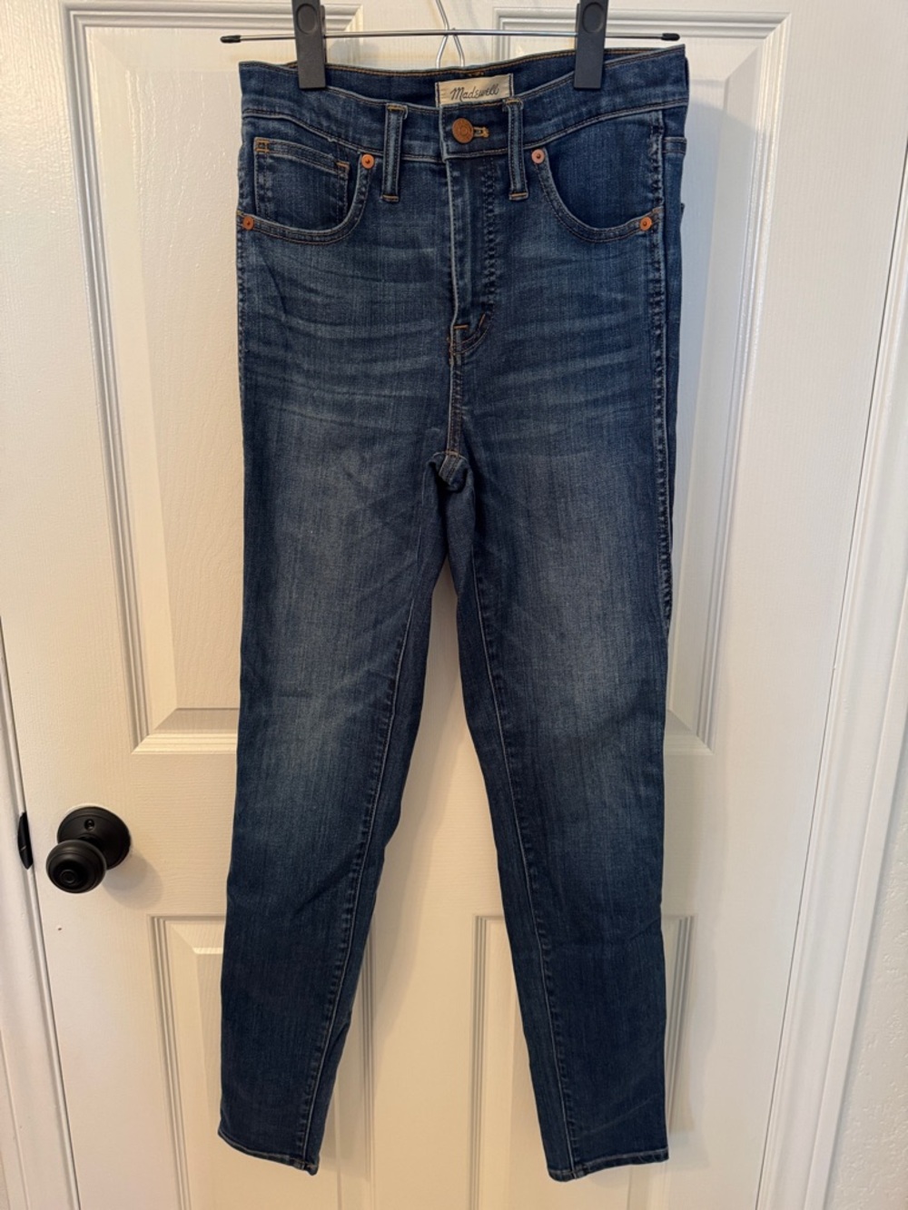 Madewell 10” High-Rise Skinny Jeans in Dark Blue Wash (tall)